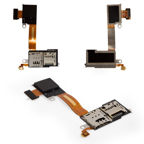 Коннектор SIM карты для Sony D2303 Xperia M2, D2305 Xperia M2, D2306 Xperia M2, для одной SIM карты, со шлейфом, с коннектором карты памяти