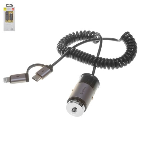 Автомобільний зарядний пристрій Baseus F629 1, 12 В, USB вихід 5В 2,4А , сіре, з кабелем, 12 Вт, #CCALL EL0G