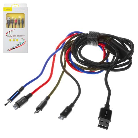 USB кабель Baseus Rapid Series, USB тип C, USB тип A, micro USB тип B, Lightning, 120 см, 3,5 А, чорний, #CA1T4 A01