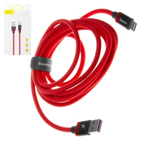 USB кабель Baseus Purple Gold Red Flash, USB тип C, USB тип A, 200 см, 5 А, черный, красный, в нейлоновой оплетке, #CATZH B09
