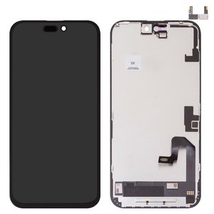Дисплей для iPhone 16 Plus, черный, с рамкой, High Copy, без микросхемы, OLED , GX OEM hard