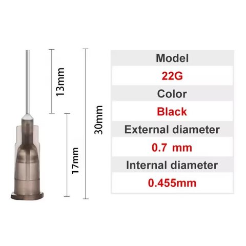 Голка дозатор 22G, 0,7 мм, пряма, під гвинт, для шприців, 10 шт., 13 mm