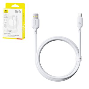 USB кабель Baseus Silky, USB тип C, USB тип A, 100 см, 100 Вт, белый, силиконовый, #P10377703213 00