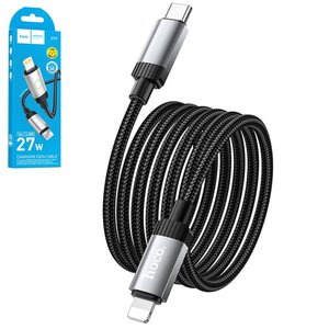 USB кабель Hoco X117, USB тип C, Lightning, 100 см, 27 Вт, черный, с индикатором, в нейлоновой оплетке, #6942007652520