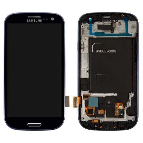 LCD compatible with Samsung I9300i Galaxy S3 Duos, I9301 Galaxy S3 Neo, dark blue, with frame, original change glass 