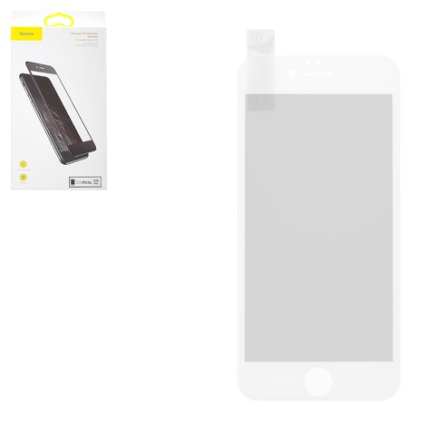 Tempered Glass Screen Protector Baseus compatible with Apple iPhone 6, iPhone 6S, 0,23 mm 9H, Pet Soft, Arc Surface, 5D Full Glue, white, the layer of glue is applied to the entire surface of the glass  #SGAPIPH6S DE02