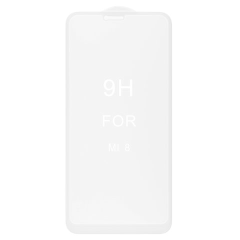 Tempered Glass Screen Protector All Spares compatible with Xiaomi Mi 8, 5D Full Glue, white, the layer of glue is applied to the entire surface of the glass, M1803E1A 