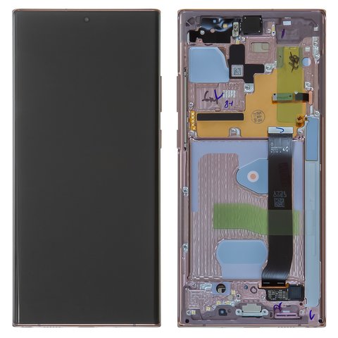 Дисплей для Samsung N985F Galaxy Note 20 Ultra, N986B Galaxy Note 20 Ultra 5G, бронзовый, с фронтальной камерой, с рамкой, Original, сервисная упаковка, mystic bronze, #GH82 23511D GH82 23622D