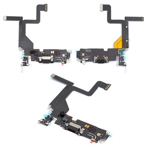 Шлейф для iPhone 14 Pro, коннектора зарядки, черный, с микрофоном, с компонентами, Original PRC 