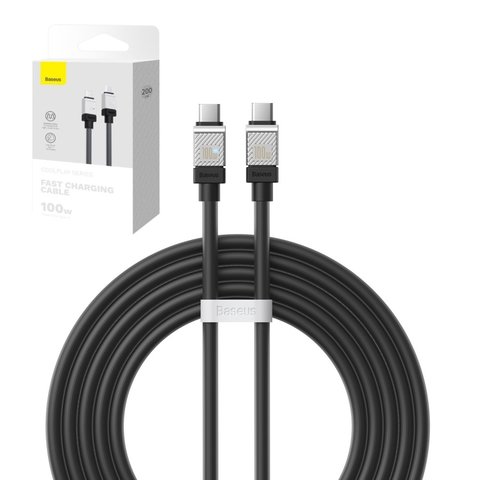 USB Cable Baseus Coolplay Series, 2xUSB type C, 200 cm, 100 W, black, silicone  #CAKW000301