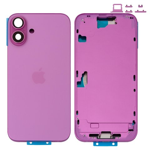 Housing compatible with iPhone 16 Plus, pink, with SIM card holders, with side buttons, Original PRC , EU version 
