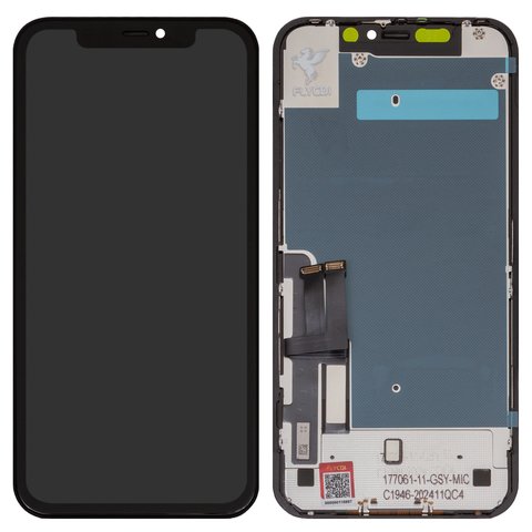 LCD compatible with iPhone 11, black, with frame, FLYCDI, with protective screen for display 