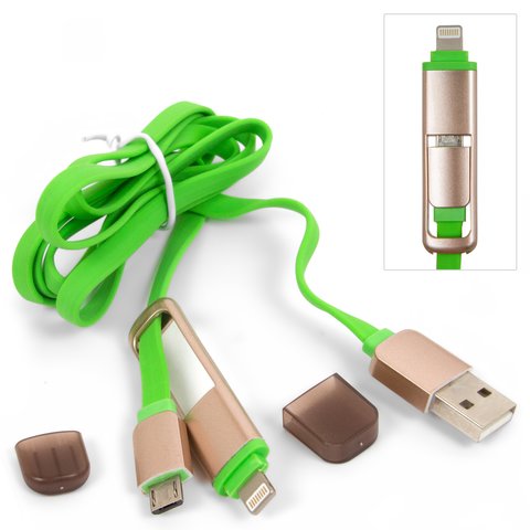 Cable USB, USB tipo A, micro USB tipo B, Lightning, verde