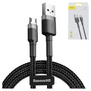 USB кабель Baseus Cafule, USB тип A, micro USB тип B, 100 см, 2,4 А, чорний, двосторонній micro USB тип B, в нейлоновому обплетенні, #CAMKLF BG1