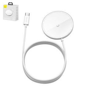 Беспроводное зарядное устройство Baseus Simple Mini Magnetic, Power Delivery PD , белое, USB тип C, стекло, пластик, металл, 15 Вт, c кабелем, магнитное, #WXJK F02