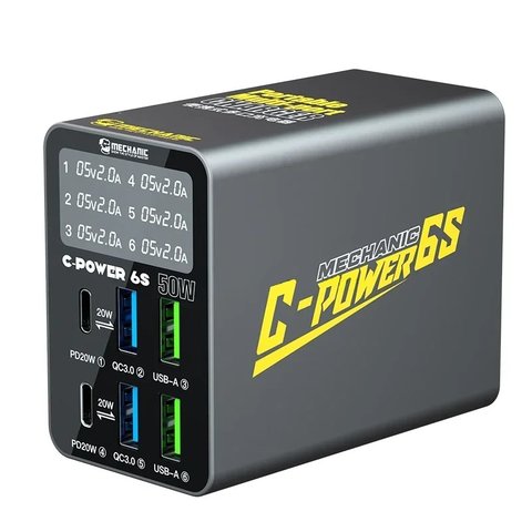 Сетевое зарядное устройство Mechanic C Power 6S, 50 Вт, Quick Charge, Power Delivery PD , 6 портов