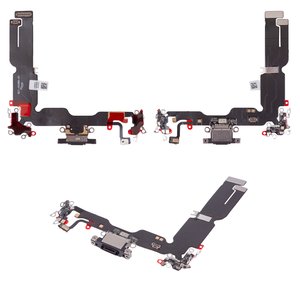 Шлейф для iPhone 15 Plus, коннектора зарядки, черный, с микрофоном, HC