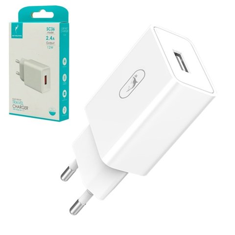 Мережевий зарядний пристрій SkyDolphin SC36, 12 Вт, білий, 1 порт