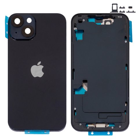 Корпус для iPhone 14, черный, с держателем SIM карты, с боковыми кнопками, Original PRC , EU Version, midnight