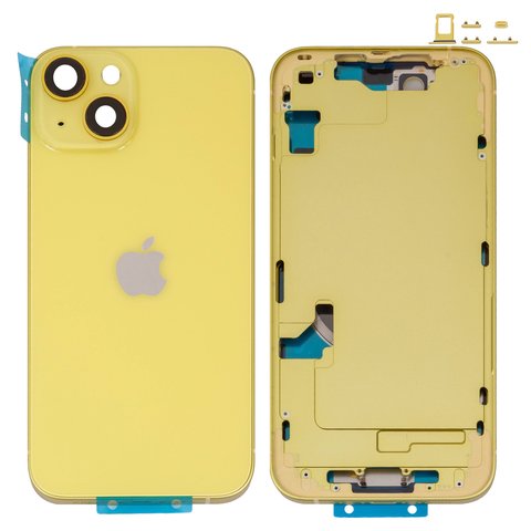 Корпус для iPhone 14, желтый, с держателем SIM карты, с боковыми кнопками, Original PRC , EU version