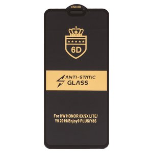 Защитное стекло ESD 6D для Huawei Enjoy 9 Plus, Honor 8X, Honor 9X Lite, Honor View 10 Lite, Y9 2019 , совместимо с чехлом, Full Glue, Anti Static, без упаковки , черный