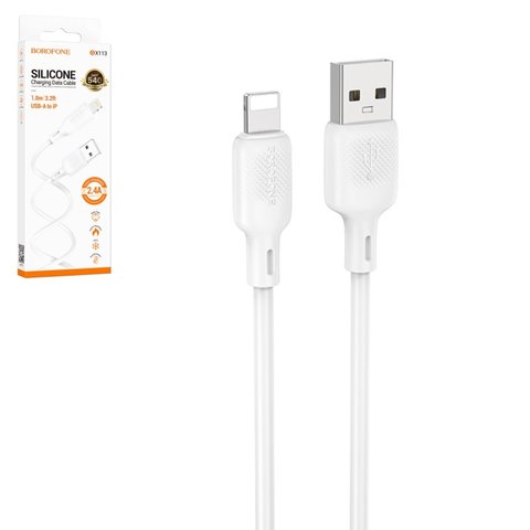 USB кабель Borofone BX113, USB тип A, Lightning, 100 см, 2,4 А, білий, #6941991115400